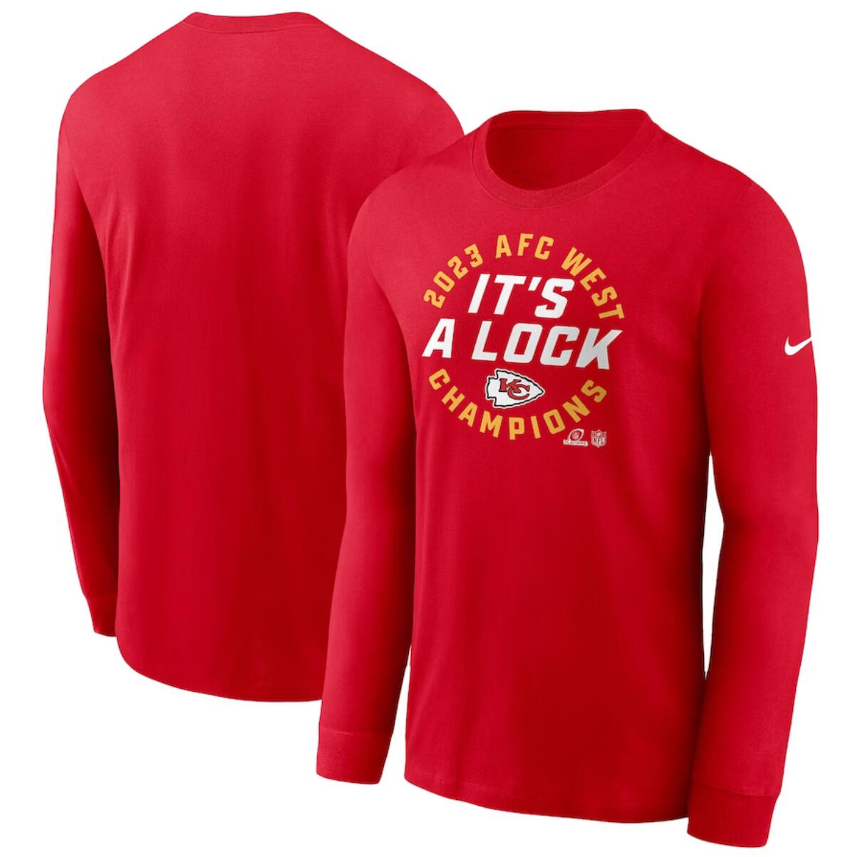 Men's Kansas City Chiefs Red 2023 AFC West Division Champions Locker Room Trophy Collection Long Sleeve T-Shirt